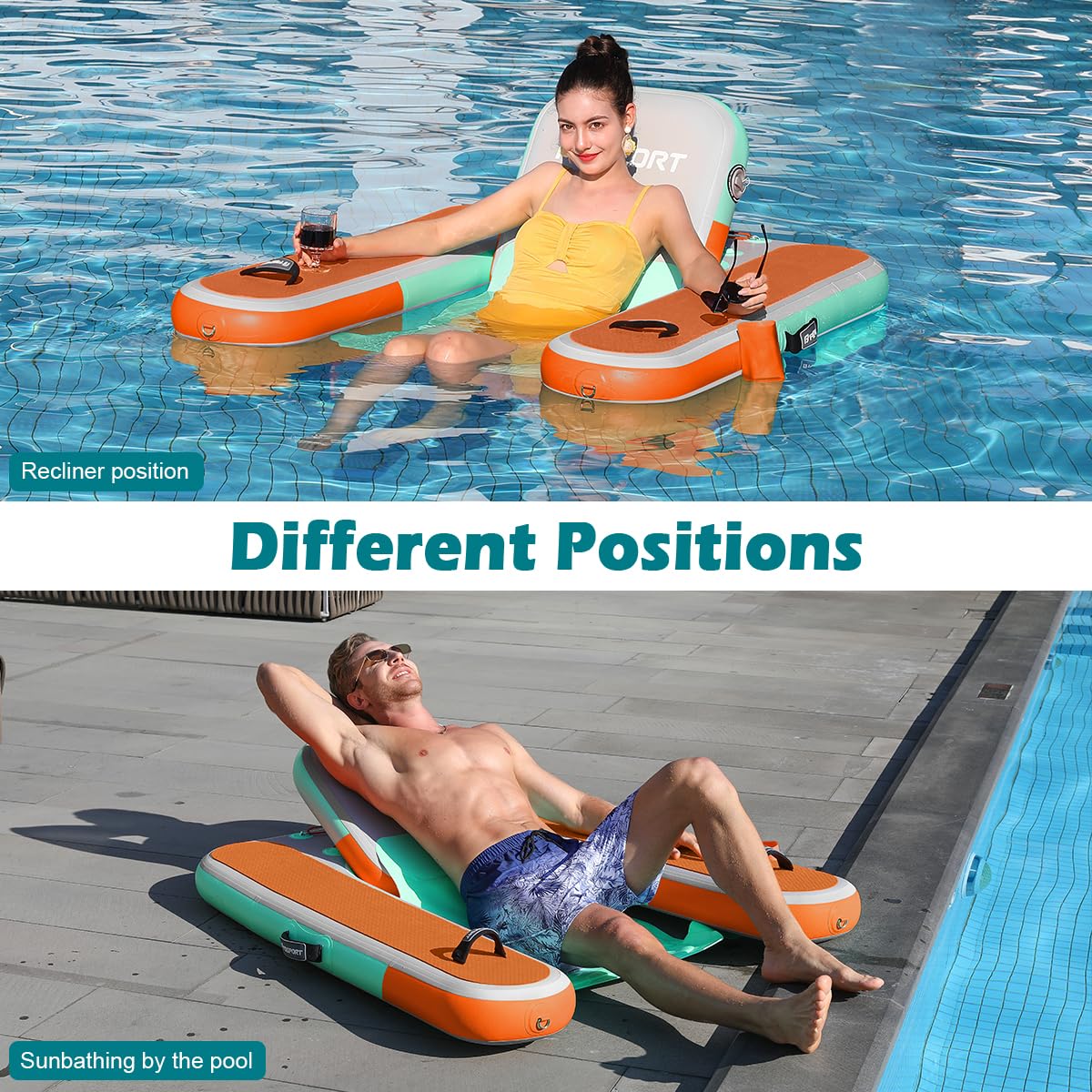 FBSPORT Inflatable Pool Float Lounger for Adults, Water Floating Chair Pool Float Raft with Cup Holder and Backrest for Swimming Pool, Lake, Party and Beach