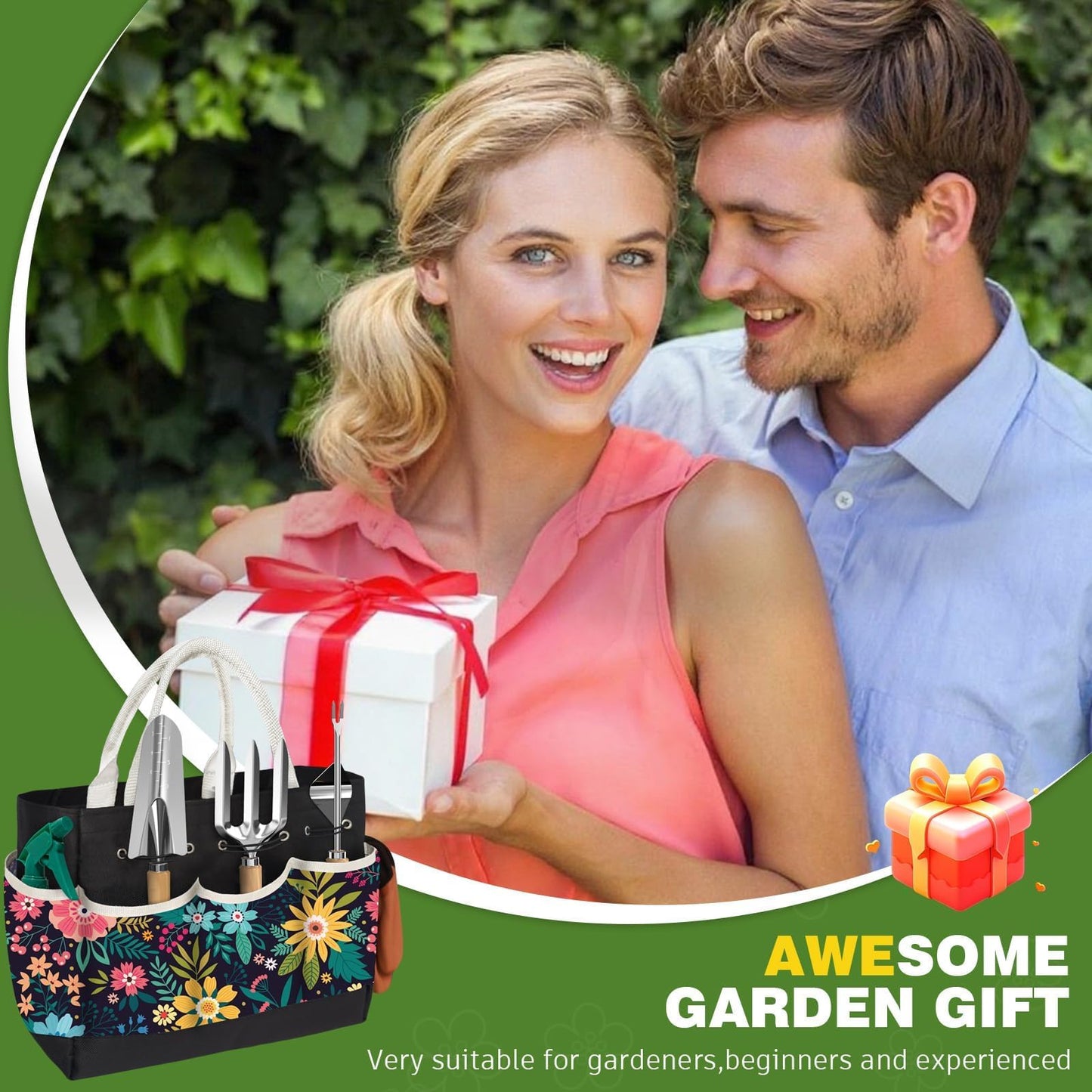22Pcs Gardening Tools Set for Women Heavy Duty Garden Hand Tool Kit Garden Gifts for Mom Beginner Gardening Accessories with Tote Bag/Shovel/Repotting Mat/Plant Labels/Gloves-Black