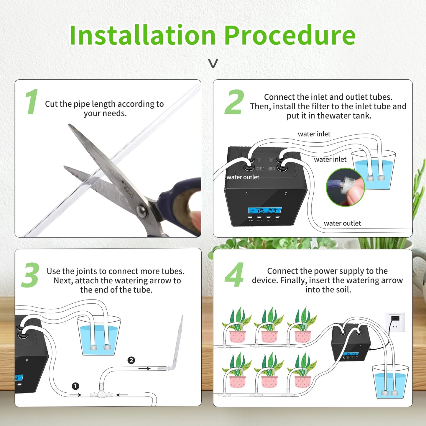 RUNWUSHENG Plant Watering Devices, 20 Potted Indoor Houseplants Support, Plant Watering Devices, Auto Drip Irrigation Kit Programmable Water Timer