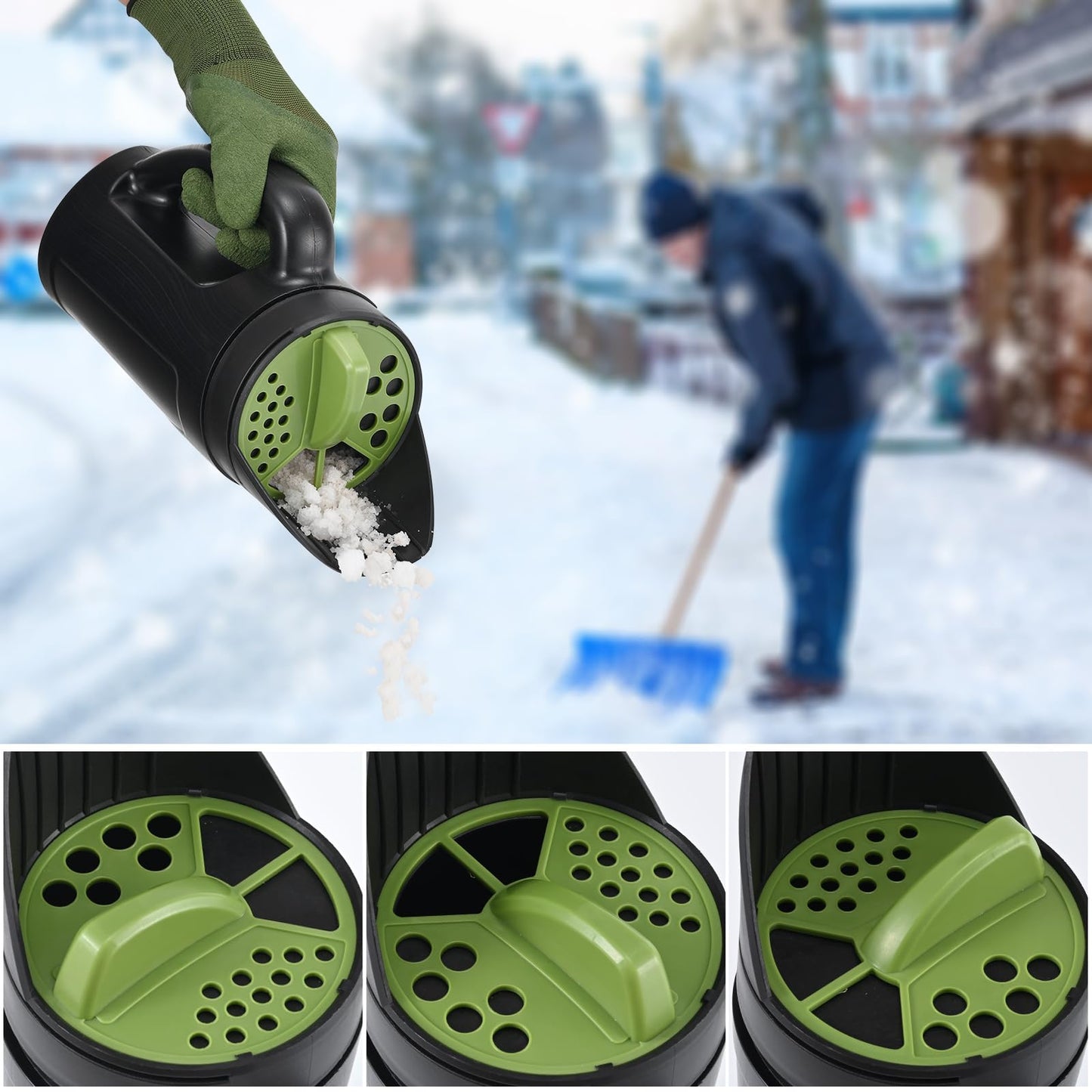 PERSZEN Seed Spreader Hand Held, Hand Spreader Lawn and Garden for Fertilizer Grass Seed Salt Ice Melt Earth Food, Seed Shaker with Multiple Adjustable Opening Sizes for All Purpose, Up to 80 Oz