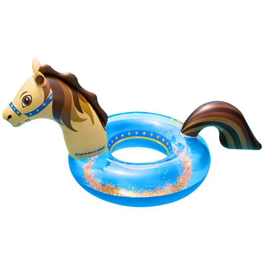Swimline Glitter Hobby Horse Pool Ring – Inflatable Lounge Float with Fun Design for Adults & Teens – Durable Vinyl Ring for Pool, Lake, or Beach – Easy to Inflate and Store