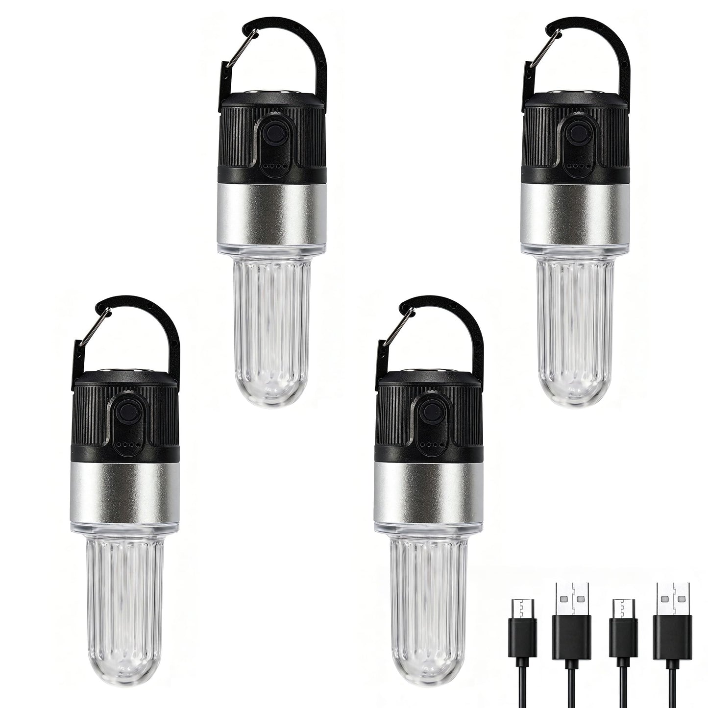 Livinlarge Led Camping Lantern USB Rechargeable,Portable Tent Lamp Emergency Lights with Hook,4 Lighting Modes,with Magnetic Attachment Feature,for Hiking,Party,Camp,Fishing,Power Failure,4 Pack