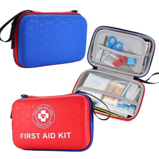 Premium First Aid Kit - 305 Piece Dual-Color Emergency Kit with Hard Shell & Fluorescent Interior Coating, Compact Survival Kit for Home, Car, Travel, Hiking & Outdoor(Red/Blue)