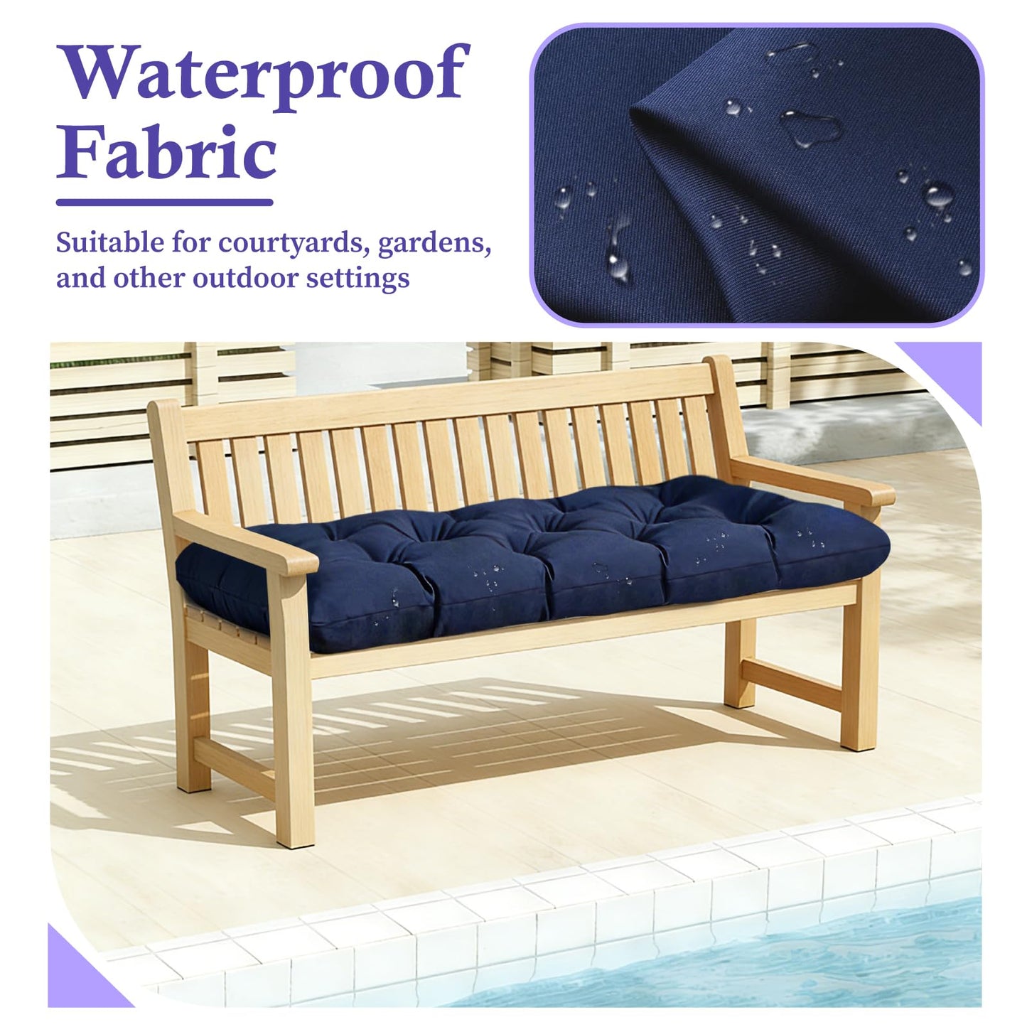 TESICA 40 x 20 Inch Indoor Outdoor Bench Cushion Waterproof Patio Furniture Cushions Garden Sofa Settee Couch Printed Swing Pads Blue Grey