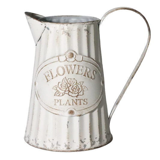 Fauevav Galvanized Pitcher Antique Watering Can Retro Jug Metal Vase Rustic Vintage Primitive Pitcher Farmhouse Country Plant for Home Office Decor, 8.0”