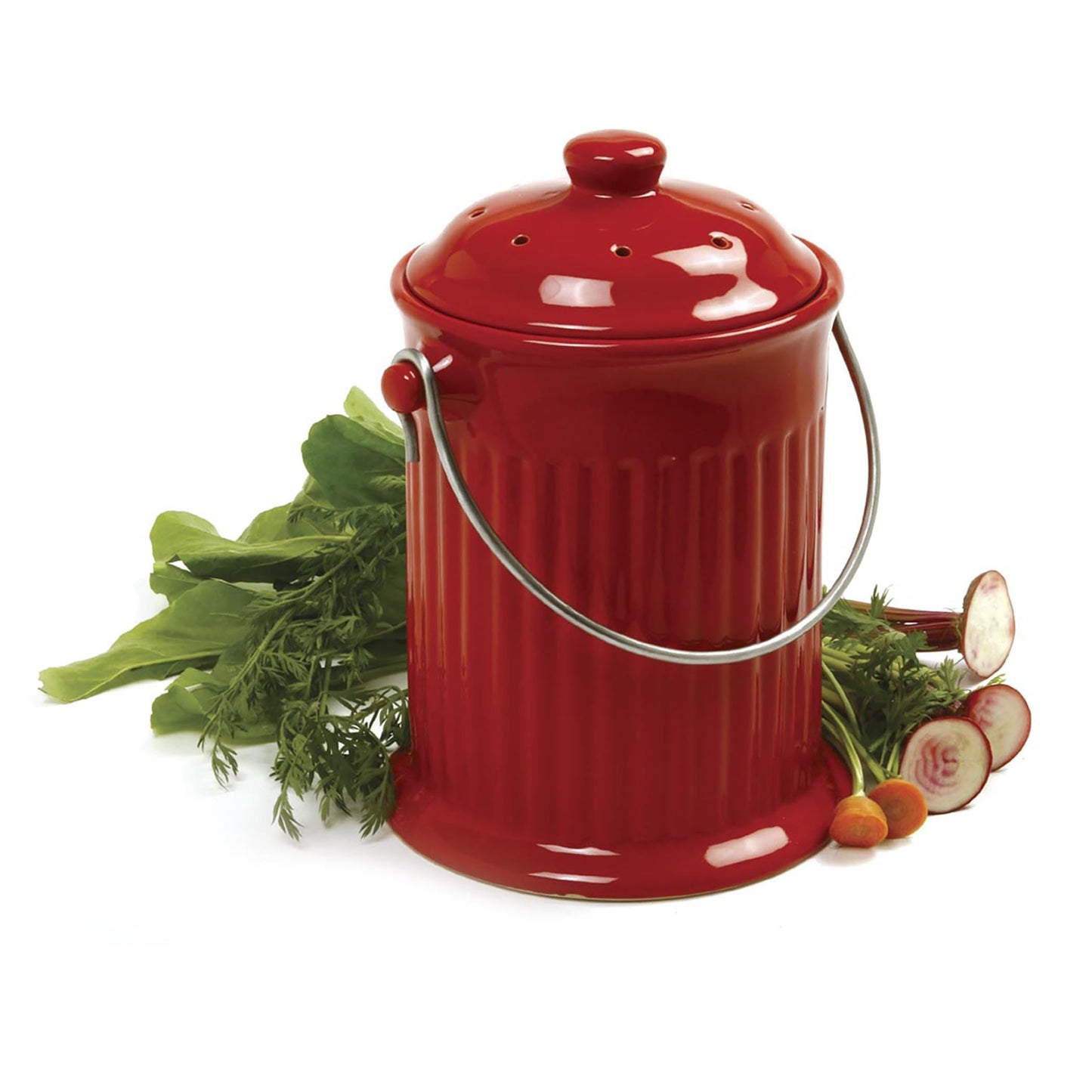 Norpro 1 Gallon Ceramic Compost Keeper, Red