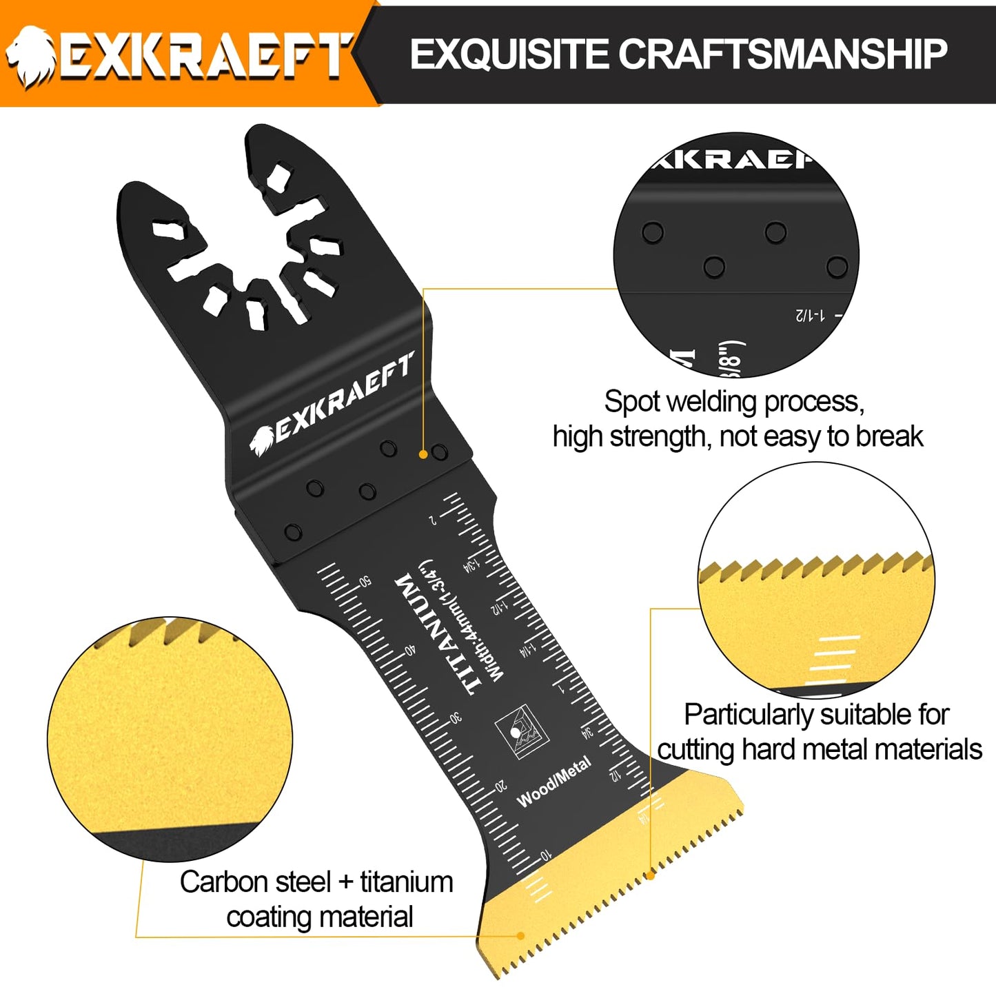 EXKRAEFT 18 PCS Titanium Oscillating Tool Blade, Professional Universal Multitool Blades for Wood Plastic Metal, Multi Tool Blades Kits Fit Dewalt Milwaukee Ryobi Rockwell Fein