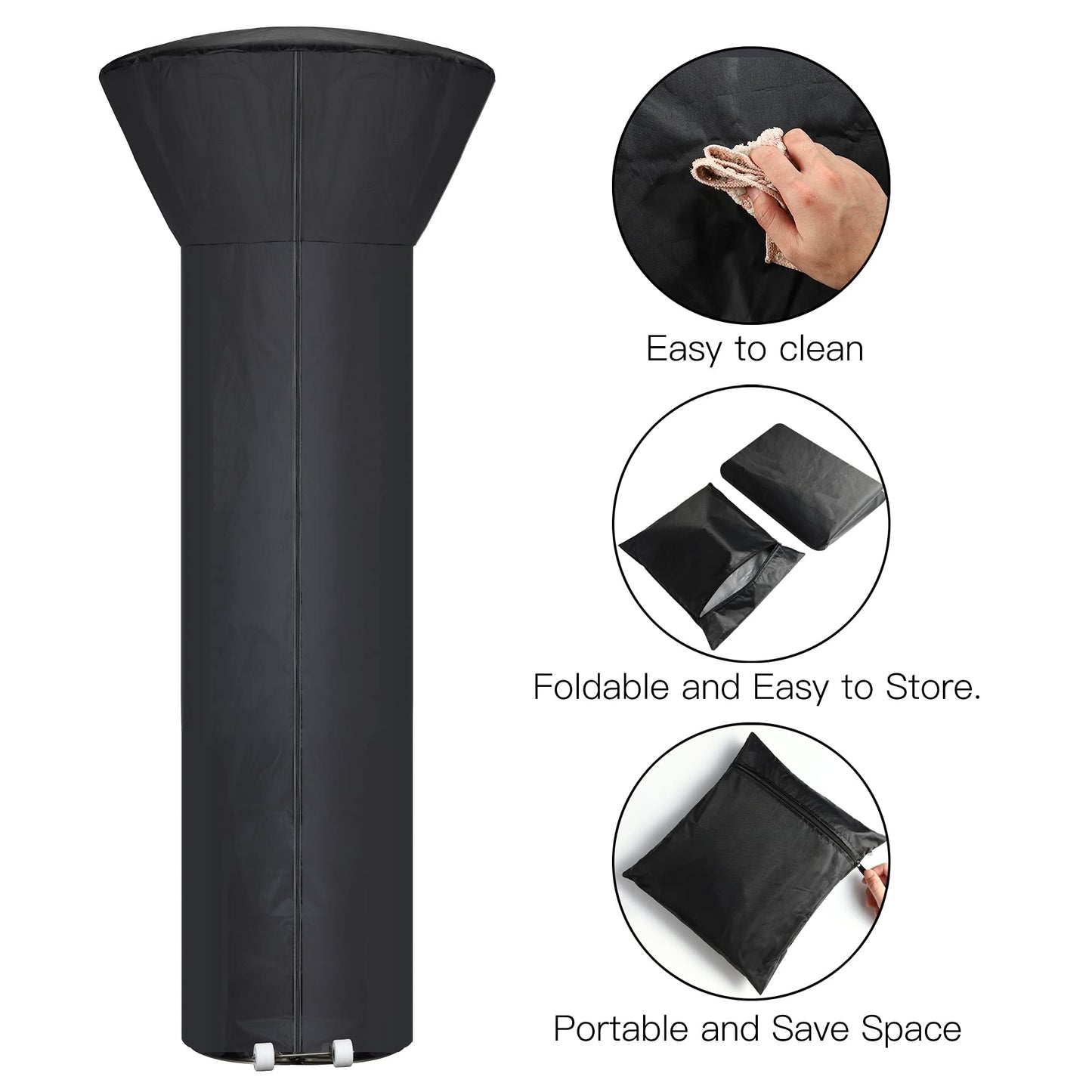 [2 Pack] Patio Heater Covers with Zipper and Storage Bag,Waterproof,Dustproof,Wind-Resistant,Sunlight-Resistant,Snow-Resistant,Black,89'' Height x 33" Dome x 19" Base