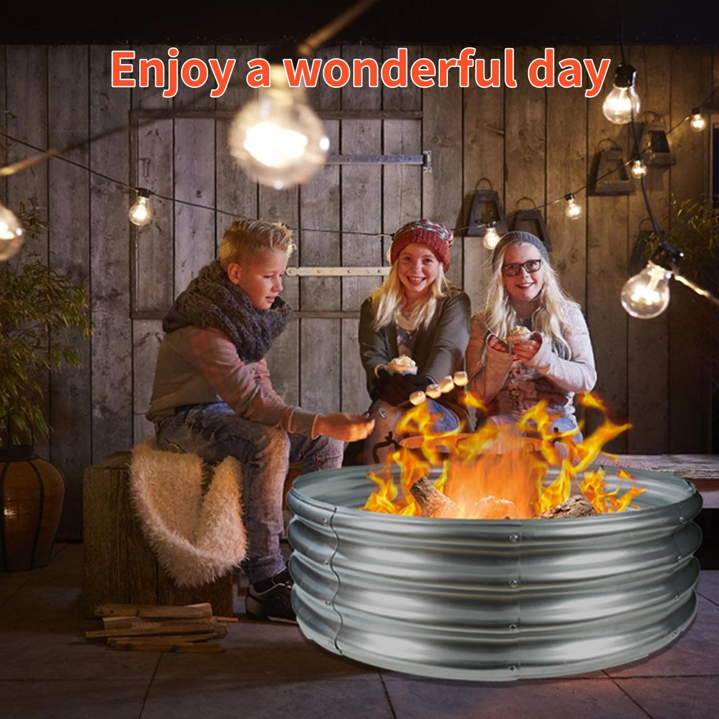 YSEJOMP 36 Inch Round Galvanized Fire Pit Ring/Fire Ring - Foldable and Perfect for Outdoor Gatherings and Campfires in the Yard/Garden/Park/Beach (3 FT Diameter, Silver)