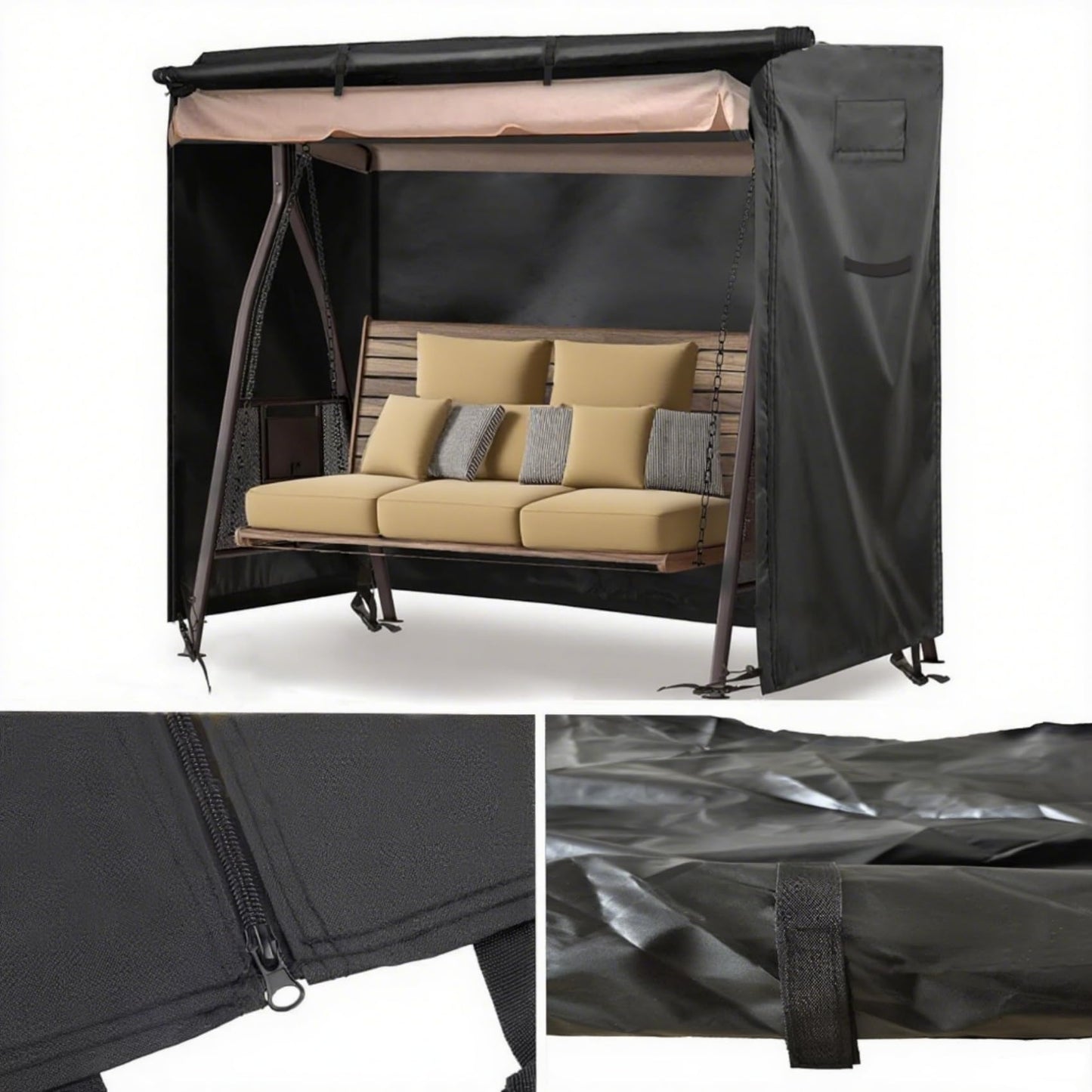 Outdoor Swing Covers 3 Seater Waterproof Patio Hammock Garden Porch Swing Cover Garden Glider Chair Cover UV Resistant Swing Canopy Covers All Weather Protection (87 x 49 x 67inch)