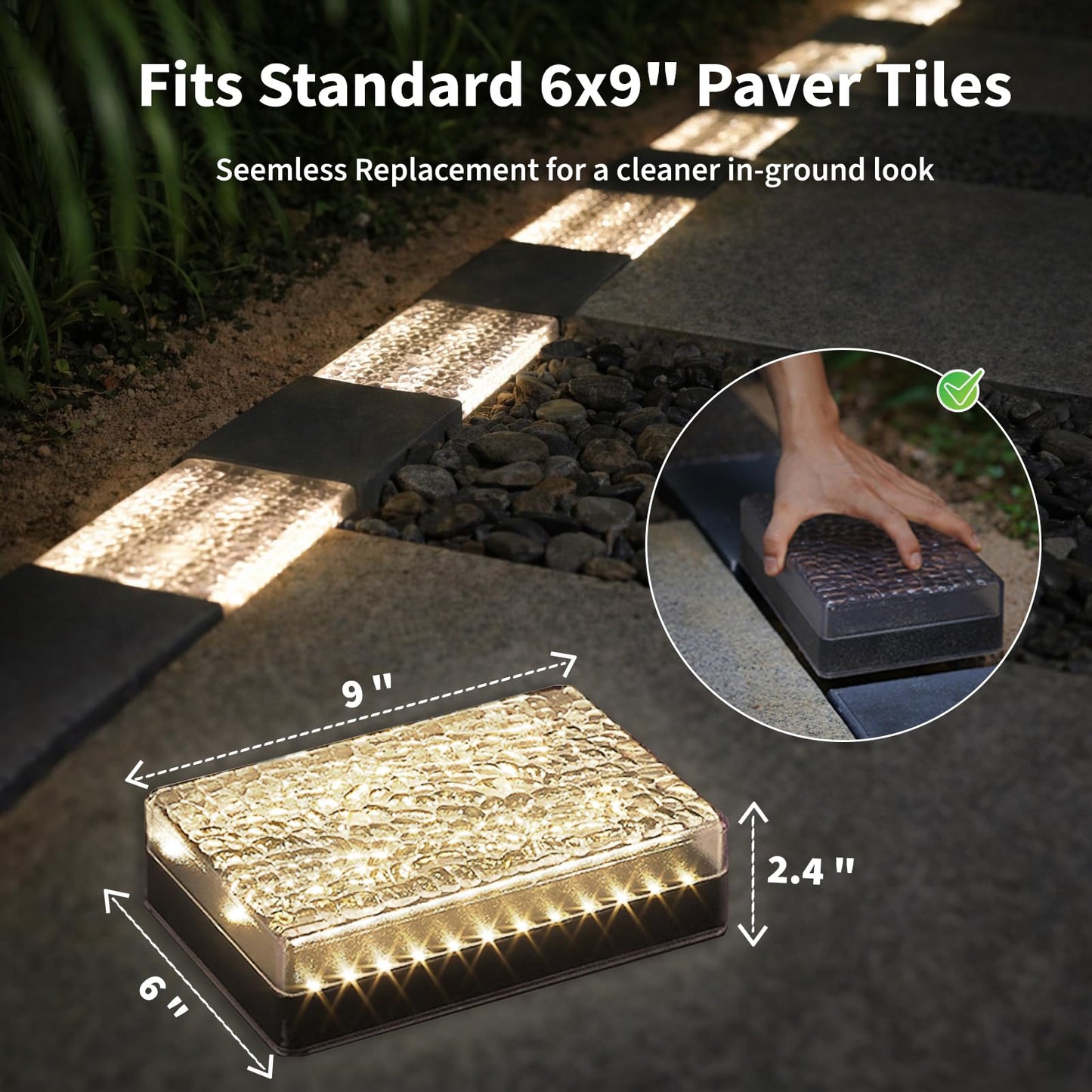 SHONELIGHTING Paver Lights, Solar Light Outdoor Waterproof, In-Ground Brick LED for Driveway & Pathway, Hardscape Pavers, Auto On/Off, Heavy Duty Warm White 3500K (6 Pack)