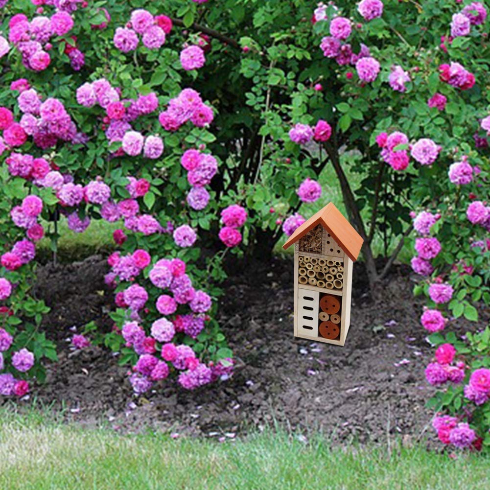 Lulu Home Wooden Insect House, Hanging Insect Hotel for Bee, Butterfly, Ladybirds, Beneficial Insect Habitat, Bug Hotel Garden, 10.4 X 3.4 X 5.4 Inch