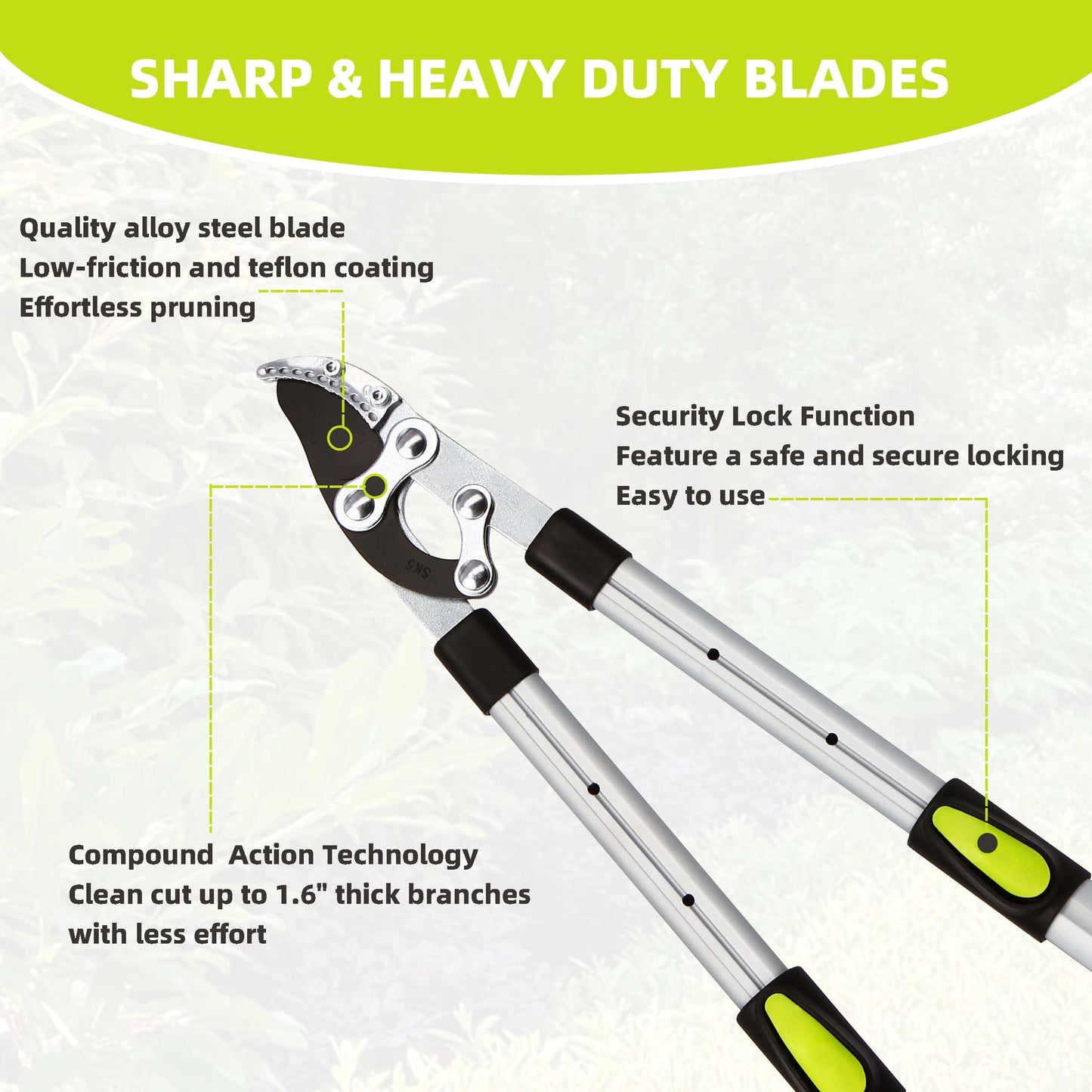 YRTSH Loppers for Tree Trimming Heavy Duty Branch Cutter with Compound Action, Effortless Tree Pruner Extendable 21-26" Loppers for Gardening, Long Handle Pruning Shears with 1.6" Clean Cut Capacity