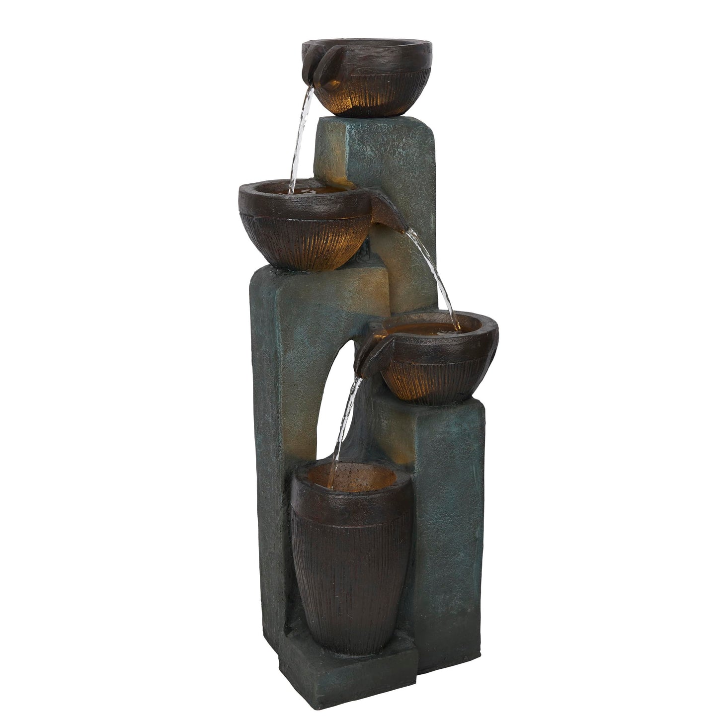 Alpine Corporation TZL396 31" 4 Tier Bowls Cascading Fountain with LED Lights, Elegant Outdoor Water Feature for Garden, Patio, Yard & Outdoor Spaces, Relaxing Waterfall Fountain, Gray