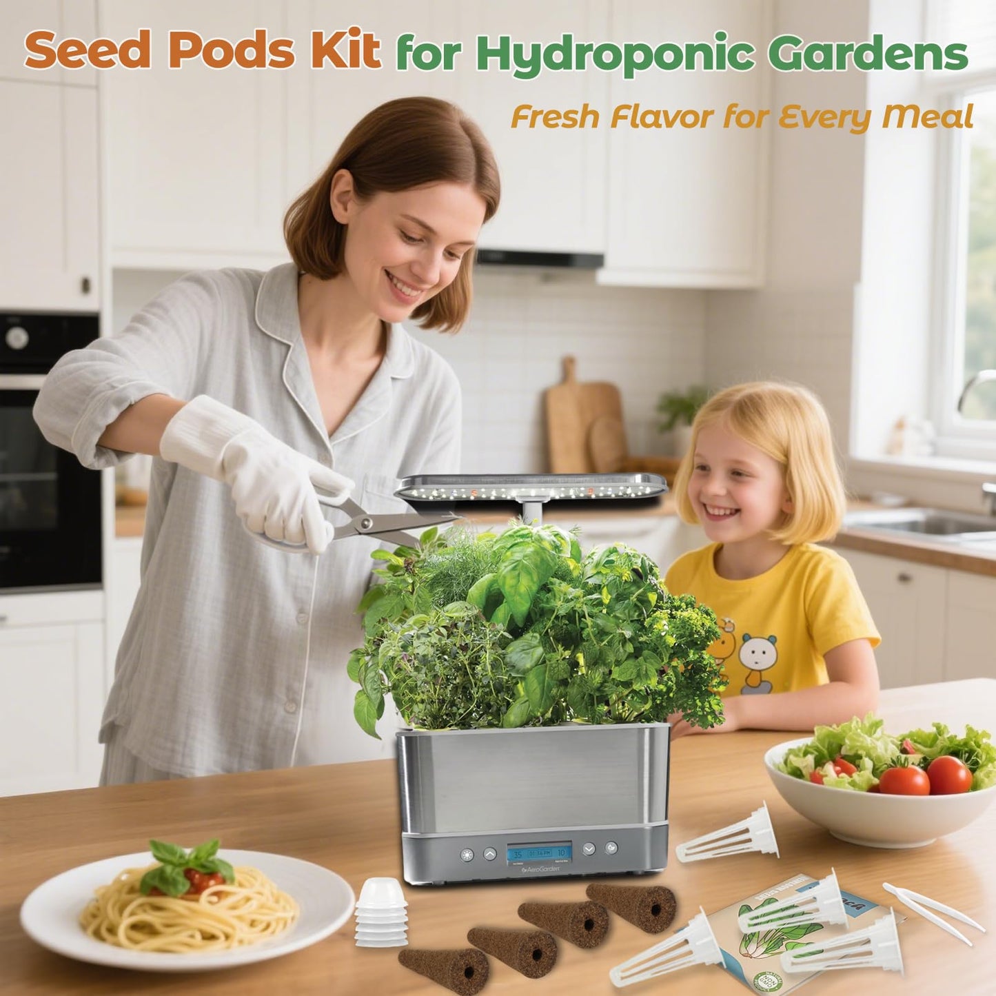 Basil Seed Pods Kit Hydroponic - Refill Herb Pod for All Indoor Garden, 8 Grow Pods with Seeds of Genovese Basil & Plant Food, Compatible with All Hydroponics Growing Systems
