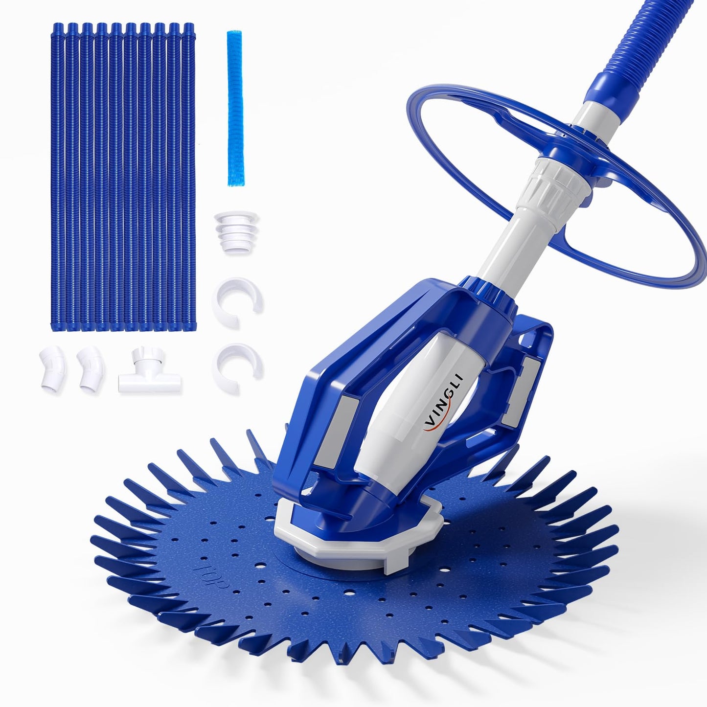 VINGLI Pool Vacuum Cleaner Automatic Sweeper Swimming Pool Creepy Crawler Vacuum with 33FT Hoses (Navy Blue&White)
