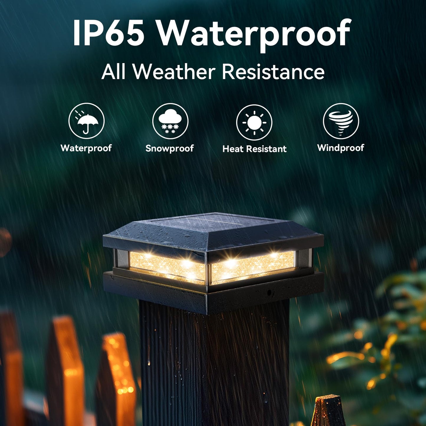 Solar Post Cap Lights Outdoor 12 Packs for 4x4 5x5 Vinyl/Wooden Posts, Waterproof Solar Powered Fence Post Light with Warm/Cool Lighting, Black 16LEDs Deck Cap Light for Garden, Patio, Porch