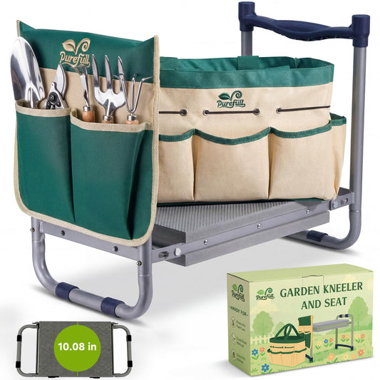 PUREFULL 2-in-1 Garden Kneeler and WorkSeats Heavy Duty, Foldable Garden Bench with Wider & Thicker EVA Pad, Portable Gardening Stool with Exclusive Tool Handbag & Color Box, Garden Gifts for Senior