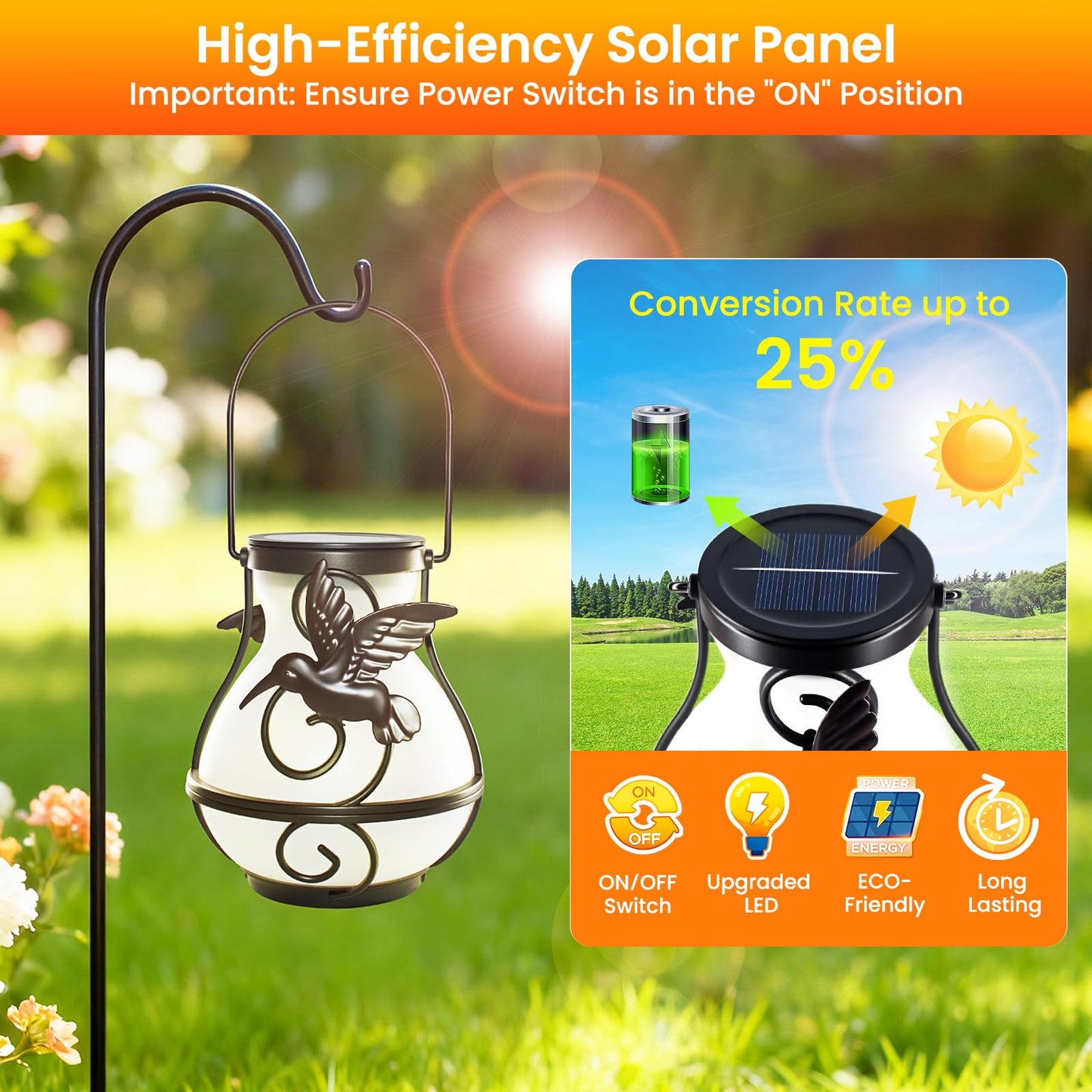 Khaornix 2 Pack Solar Lanterns Outdoor Waterproof Flickering Flame Light Hummingbird Hanging Solar Powered Lantern for Yard Patio Porch Outdoor Garden Decor Women Friend Teachers Appreciation Gifts