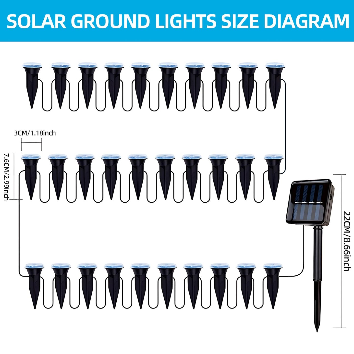 BYIZO 30 LED Solar Ground Lights Outdoor, Waterproof Solar Pathway Lights, LED Landscape Lighting for Garden, Patio, Driveway, Walkway - White