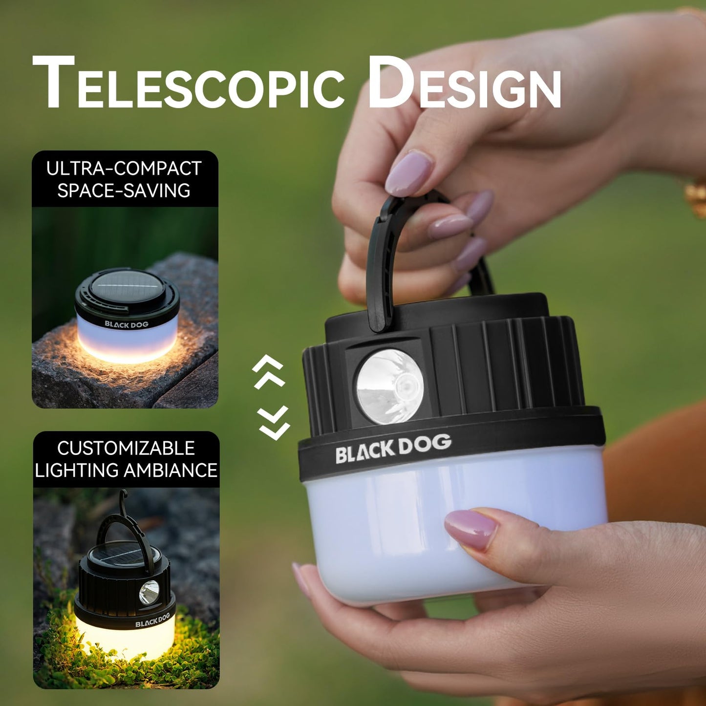 BLACKDOG Collapsible Solar Camping Lantern, Hanging Outdoor Light with Multiple Modes & Adjustable Brightness for Camping Hiking Emergency Garden