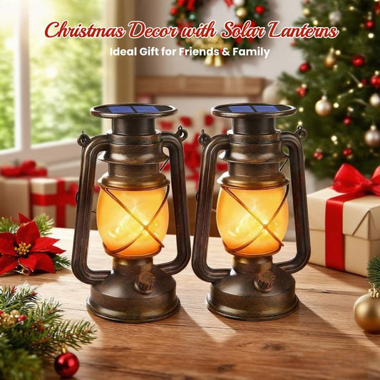 Wondrastical Solar Lanterns Outdoor Waterproof, 2 Pack Flickering Flame LED Hanging Lantern, Bronze Vintage Solar Powered Decorative Lights for Patio Porch Garden Yard Pathway Camping