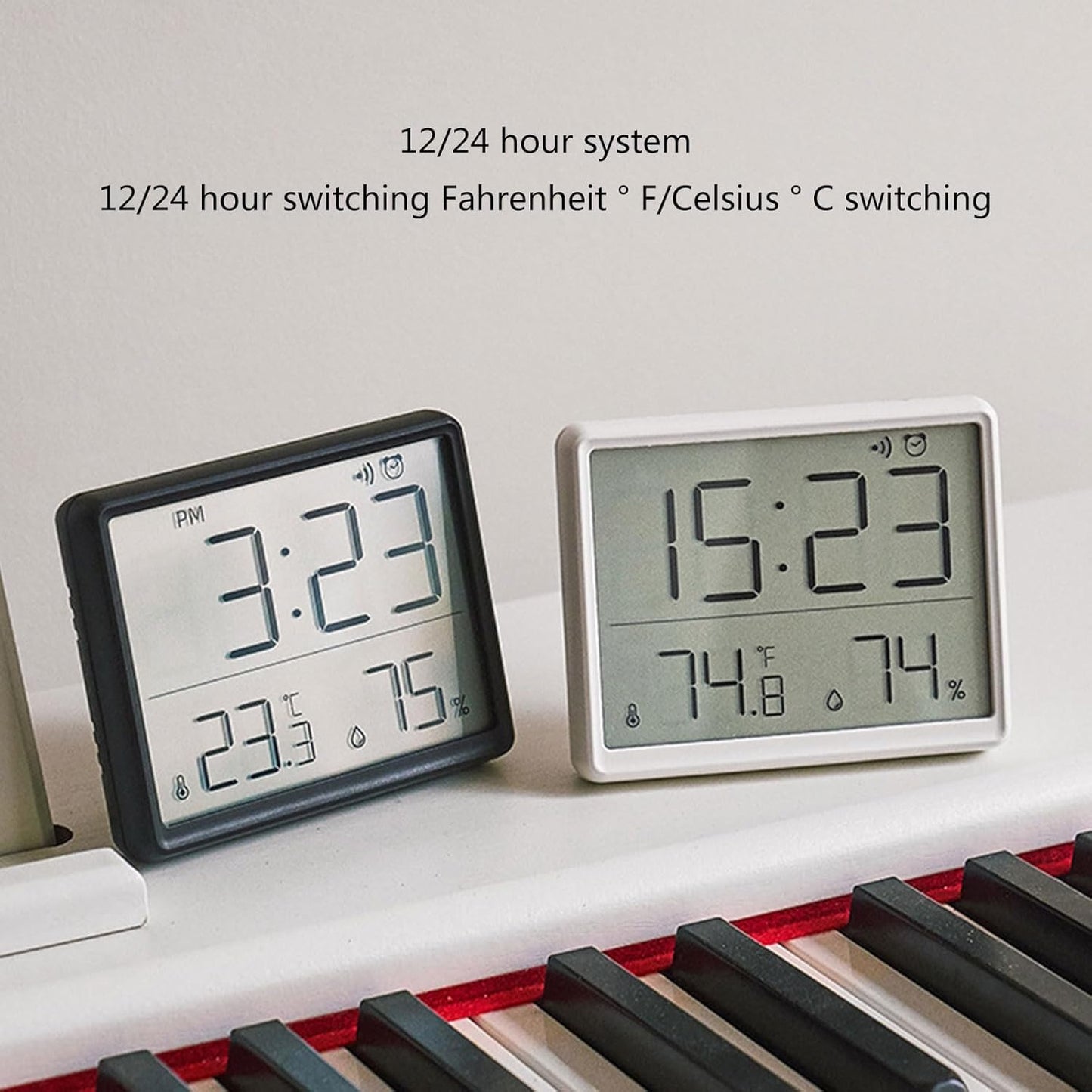 CHSYLFDC Digital Wall Clock Battery Operated, Large Display with Temperature, Date, Day of The Week, Silent Mount Digital, 4 Time Zones, and Table for Bedroom, Livingroom, Office