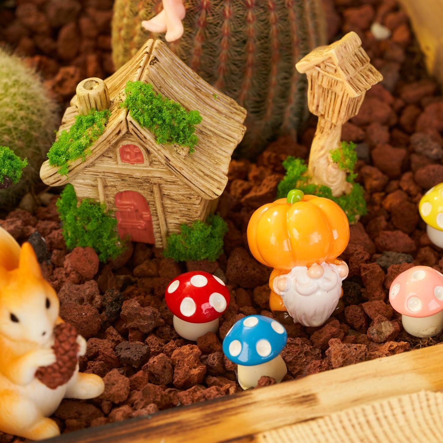 Nashibowu 24Pcs Mini Fairy Garden Accessories DIY Kit - Miniature Gnomes & Tiny Fairies House Set, Resin Animals, Bridge, Mini Pond & Mushrooms Figurines for Terrarium Micro-Landscaping