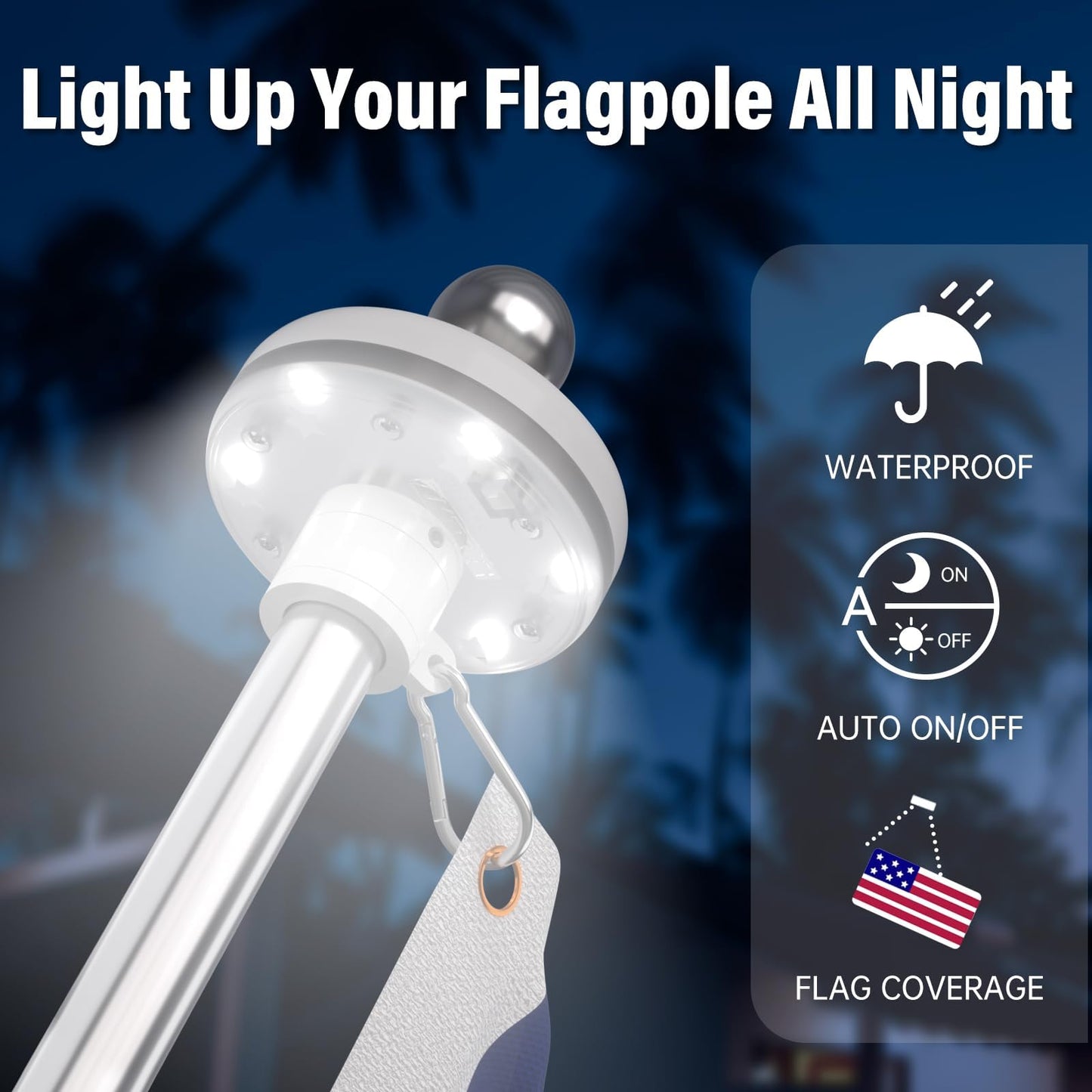ZMTECH 5 FT Flag Pole for Outside House with Solar Light, Tangle Free Stainless Steel Flag Pole Kit, 180° Adjustable Flag Pole Holder & Flag Holder Bracket, White (No Flag)