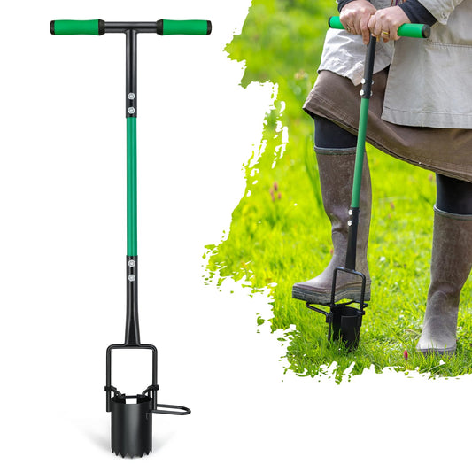 Altdorff Bulb Planter Tool, Sod Plugger with Long Handle Serrated Base, 5-in-1 Lawn Plug Garden Tool for Transplanting, Digging, Grass Plug, Soil Sampler, Planting for Tulips, Iris, Daffodils
