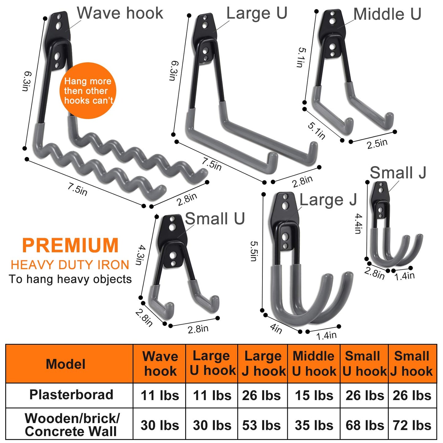 AOBEN 24PCS Garage Hooks, Heavy Duty Double Garage Hanger Organizer Wall Mount Iron Anti-Slip Garage Storage Hooks for Ladder, Power Tool,Bike,Ropes（23 Hooks & 1 hoder Strap-Gray