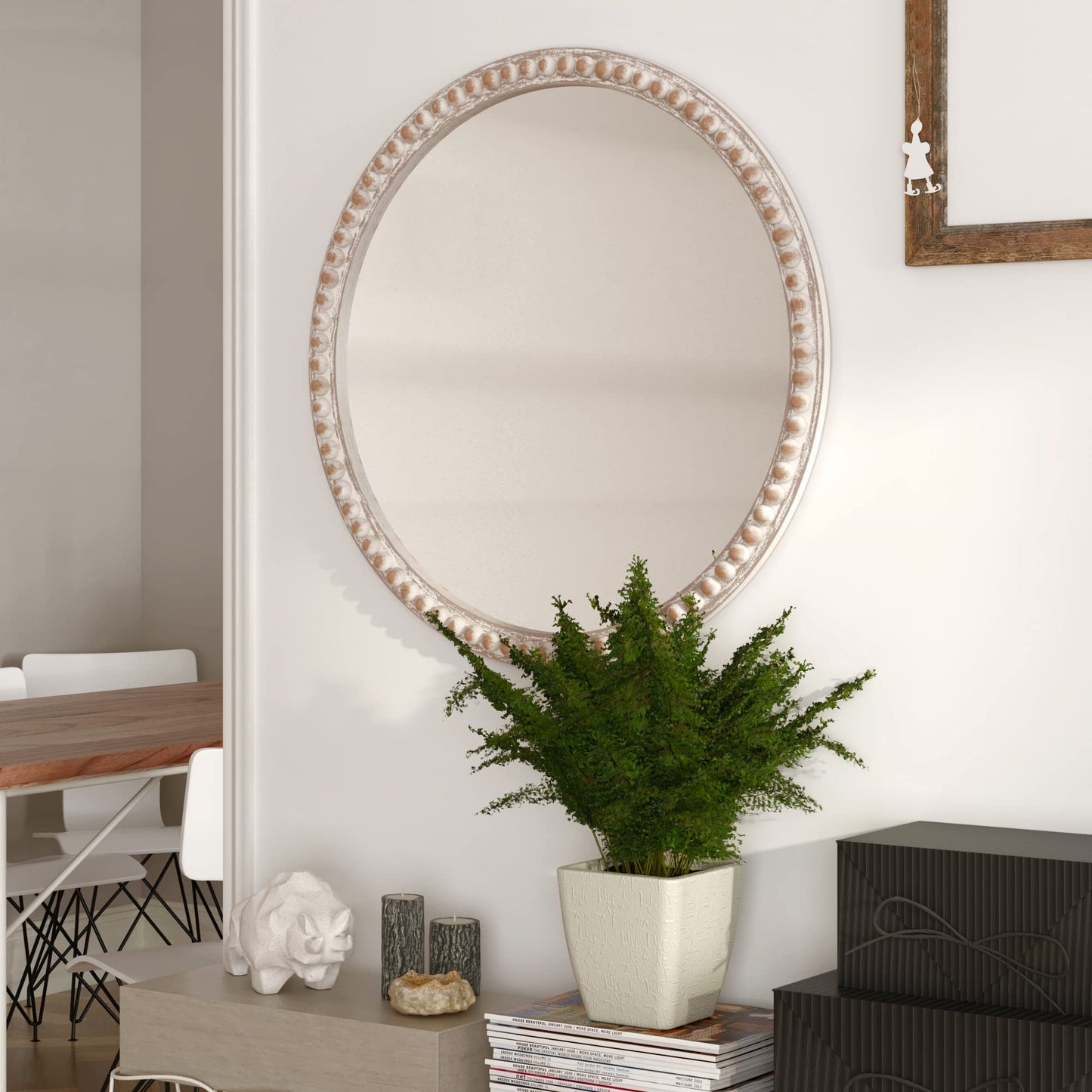 COZAYH Distressed Wood Frame Accent Mirror, Rustic Farmhouse Style Decorative Wall Mirror (Round)
