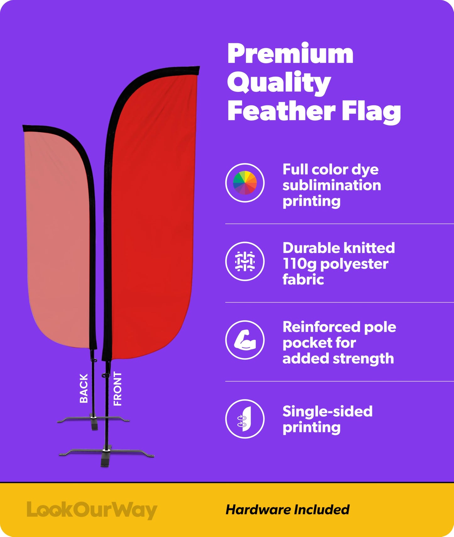 LookOurWay Feather Flag Set - 5ft Tall Advertising Banner Flag with Pole Kit and X-Stand for Business Promotion - Solid Color Red
