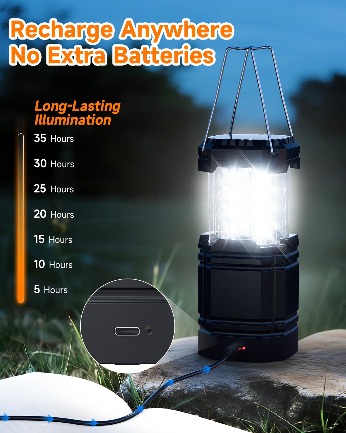 Solar Camping Lantern 4 Pack, Rechargeable LED Lantern with Flashlight, USB-C & Solar Powered, Collapsible Emergency Lights for Hurricane, Power Outages, Outdoor Use
