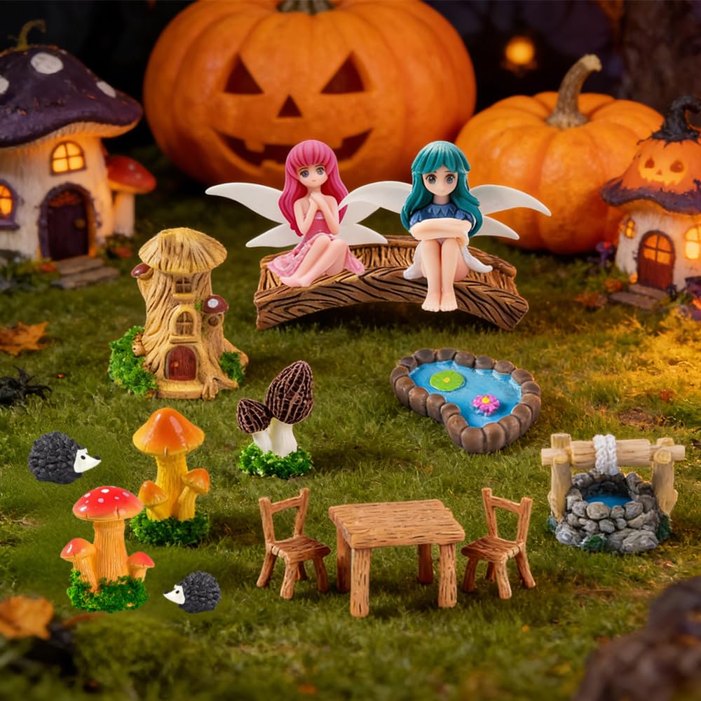 AWEELON 28pcs Fairy Garden Accessories, Miniature Garden Ornaments Landscape Decorations Mini Fairy Figures Animal Plant for DIY Terrarium Potted Plants Dollhouse Desk Decor