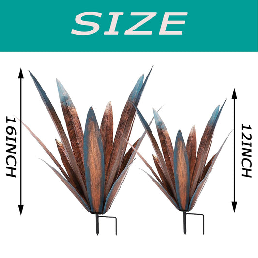 Muciwa 2 PCS Metal Agave Sculpture Decoration, Vintage Country Hand-Painted Sculpture DIY Metal Agave Plant, Home Garden Courtyard Lawn Outdoor Decoration (2PCS)