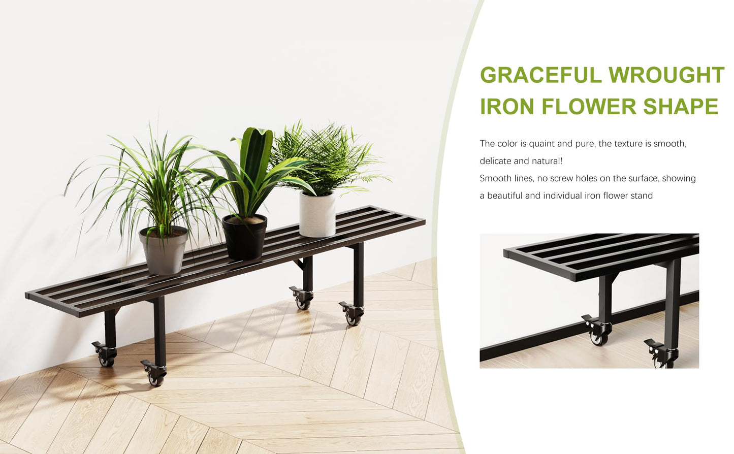 Zhongma One Tier Metal Plant Stand with Wheels,(45.67 L x 8.66 W x 10.3 H) Heavy Duty Plant Holder for Home, Window,Garden, Plant Lovers, Display Stand