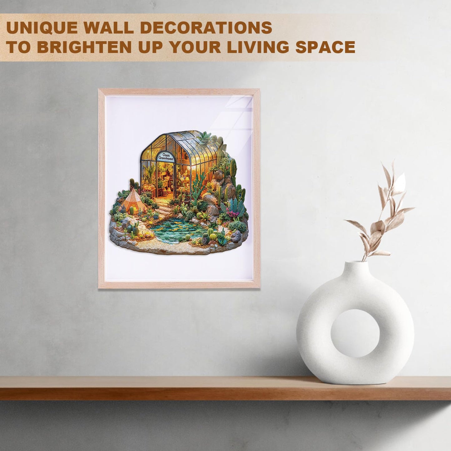 Wooden Puzzles for Adults, Oasis Greenhouse Wooden Jigsaw Puzzle, Wood Puzzles Adult, Unique Shape 3D Visual Flat Puzzle Home Decor Gifts for Puzzle Lovers & Friends (M-11.4 * 10.2 in-175pcs)