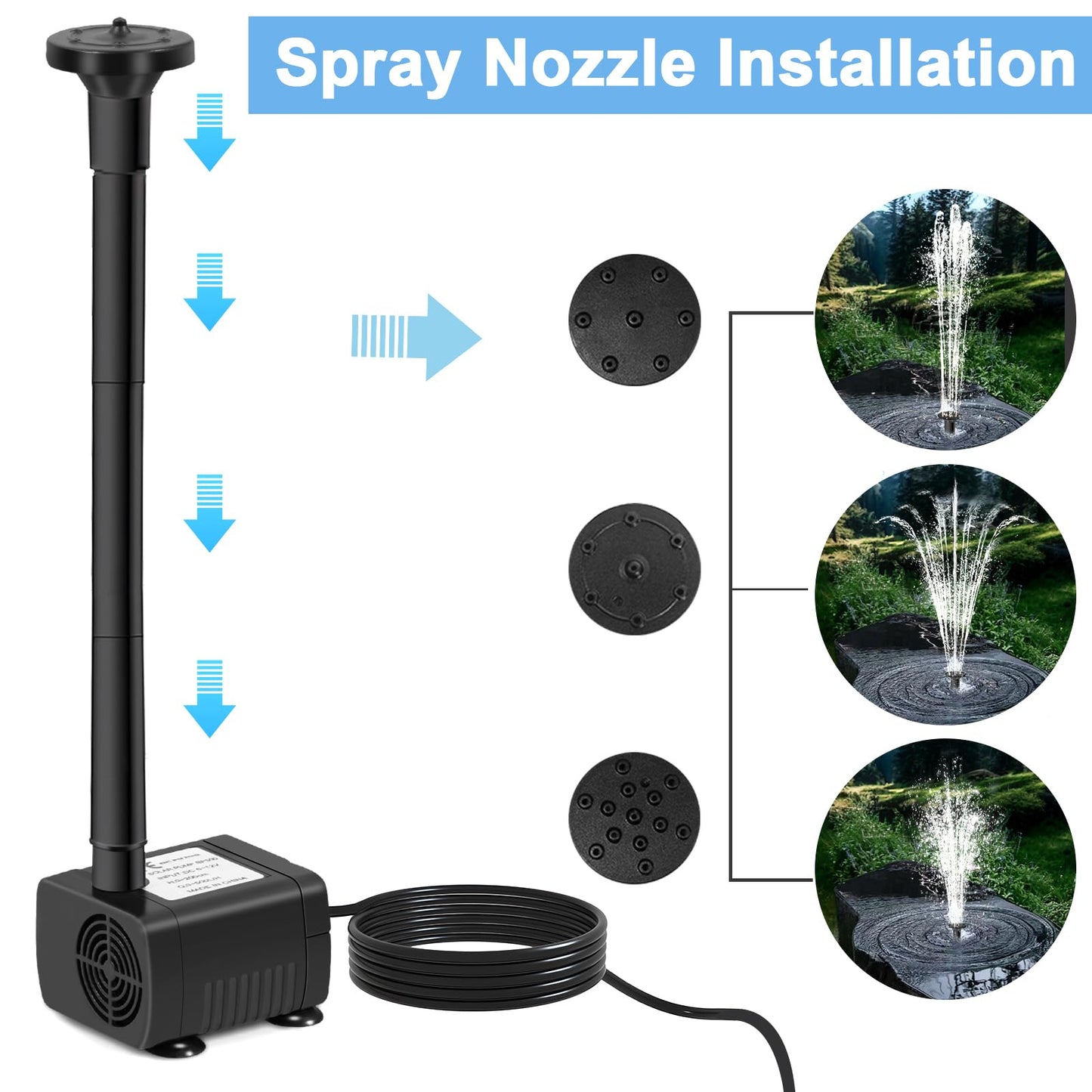 Solar Fountain Pump 12W Solar Water Fountain With 3 Spray Nozzle Solar Powered Water Pump 132 GPH Solar Pond Pump for Outdoor Garden Water Features