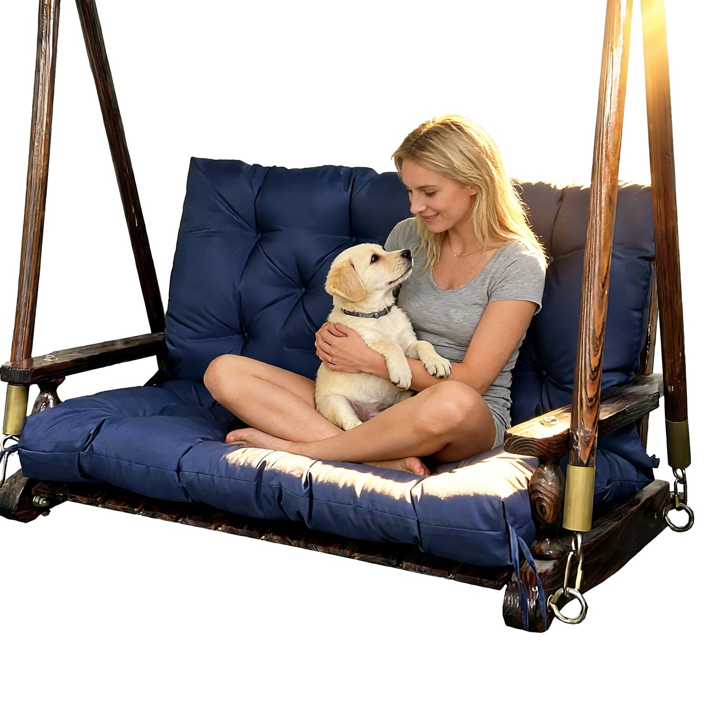 GRUYWC Porch Replacement Swing Cushions for Outdoor: 2-3 Seater Garden Waterproof Patio Bench Cushion with Ties - 4" Thick Swing Chair Cushion for Backyard Furniture Loveseat