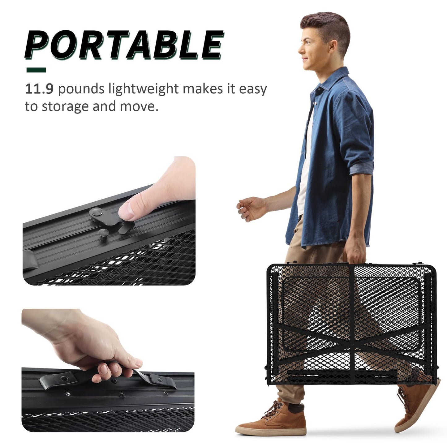 WildFinder Folding Table with 2 Wing Panels, 3x2 FT Camping Table with Mesh Desktop,Height Adjustable Folding Grill Table with Mesh Bag,Portable Outdoor Table for Picnic,Camping,BBQ,Beach(Black)