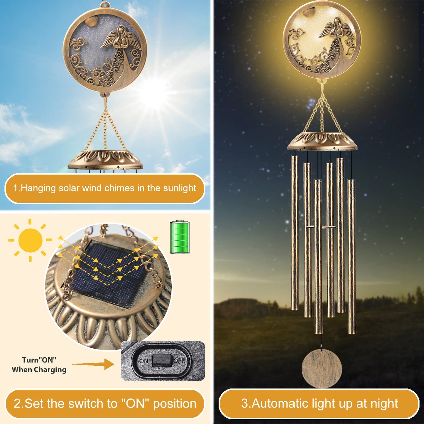 OKAIMEIMEIO Wind Chimes, Solar Angel Wind Chimes Deep Tone, Memorial Gift for Mom/Grandma/Women, Windchimes Outdoor Clearance, Mother Garden/Patio/Yard Decor