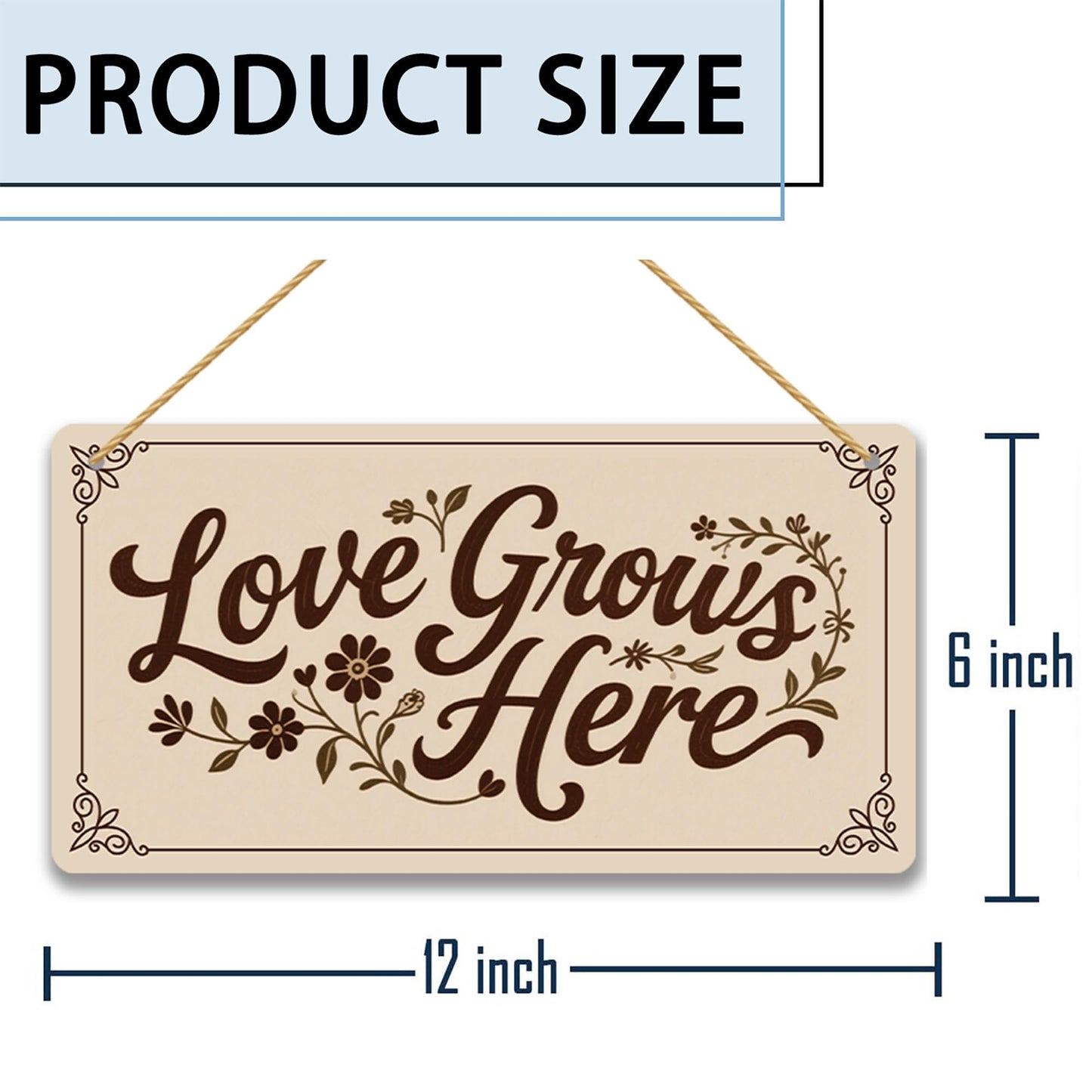 Love Grows Here Wood Sign Gift - Rustic Garden Plaque for Plant Lovers, Mother's Day Gift for Her, Gardener Welcome Sign, Housewarming & Wedding Gift for New Homeowners 12x6 Inch