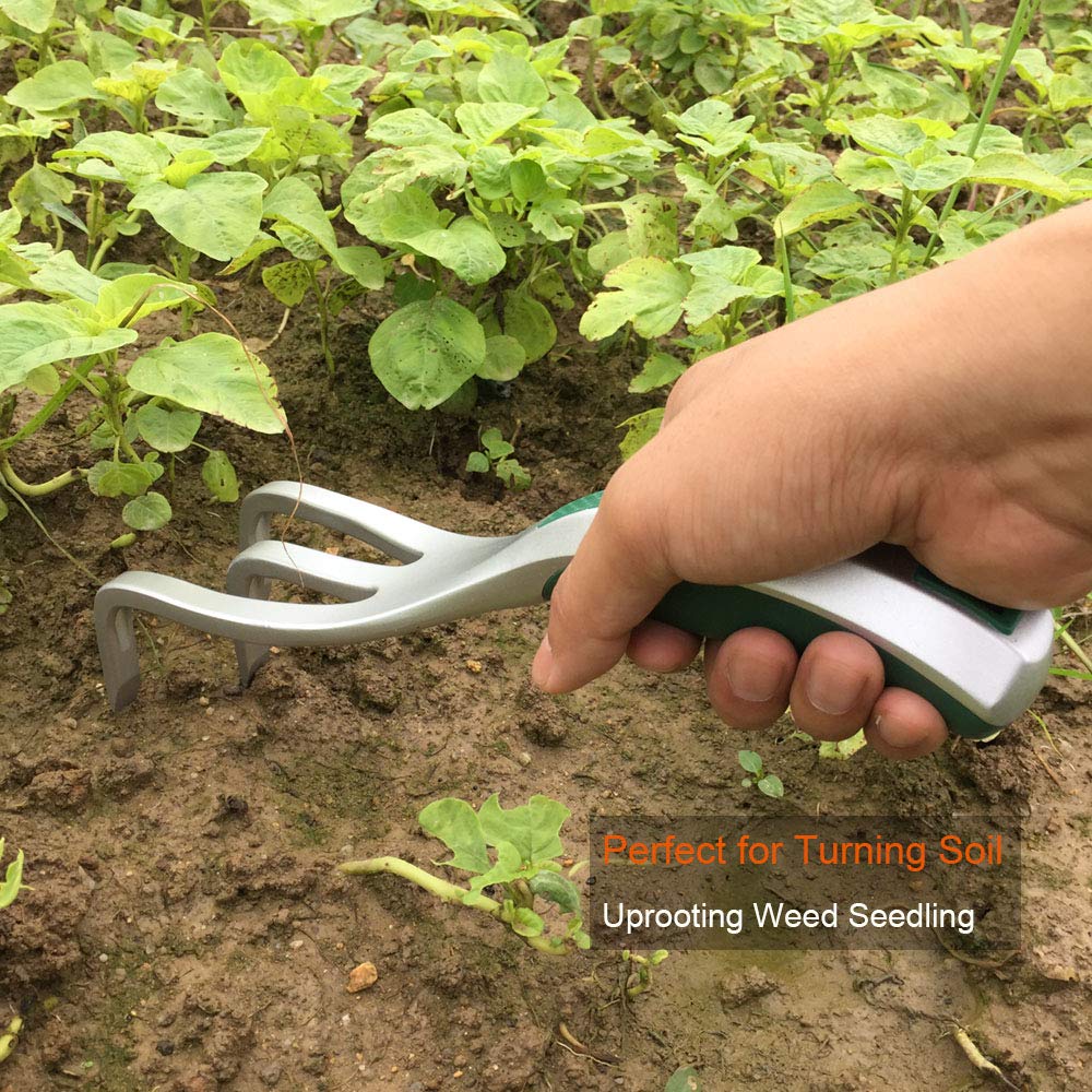 Garden Hand Cultivator with Broad Claw, Hand Rake for Weeding and Turning Soil, Scratch Tool Loosens Soil and Rips Out Weeds, Ergonomic Grip with Bend Proof Aluminum Design