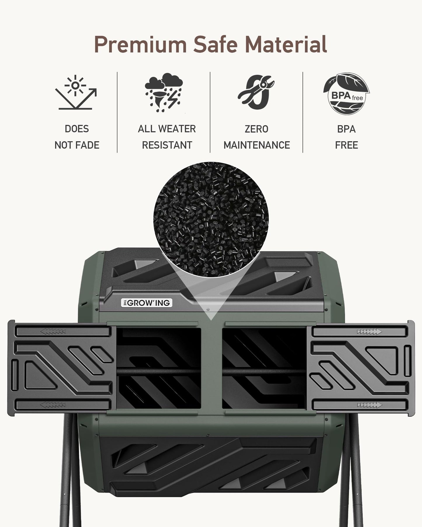 THEGROW'ING 43 Gallon Dual Chamber Compost Bin with Built-in Nuts, Outdoor Rotating Composter Tumbler for Garden Backyard, Green