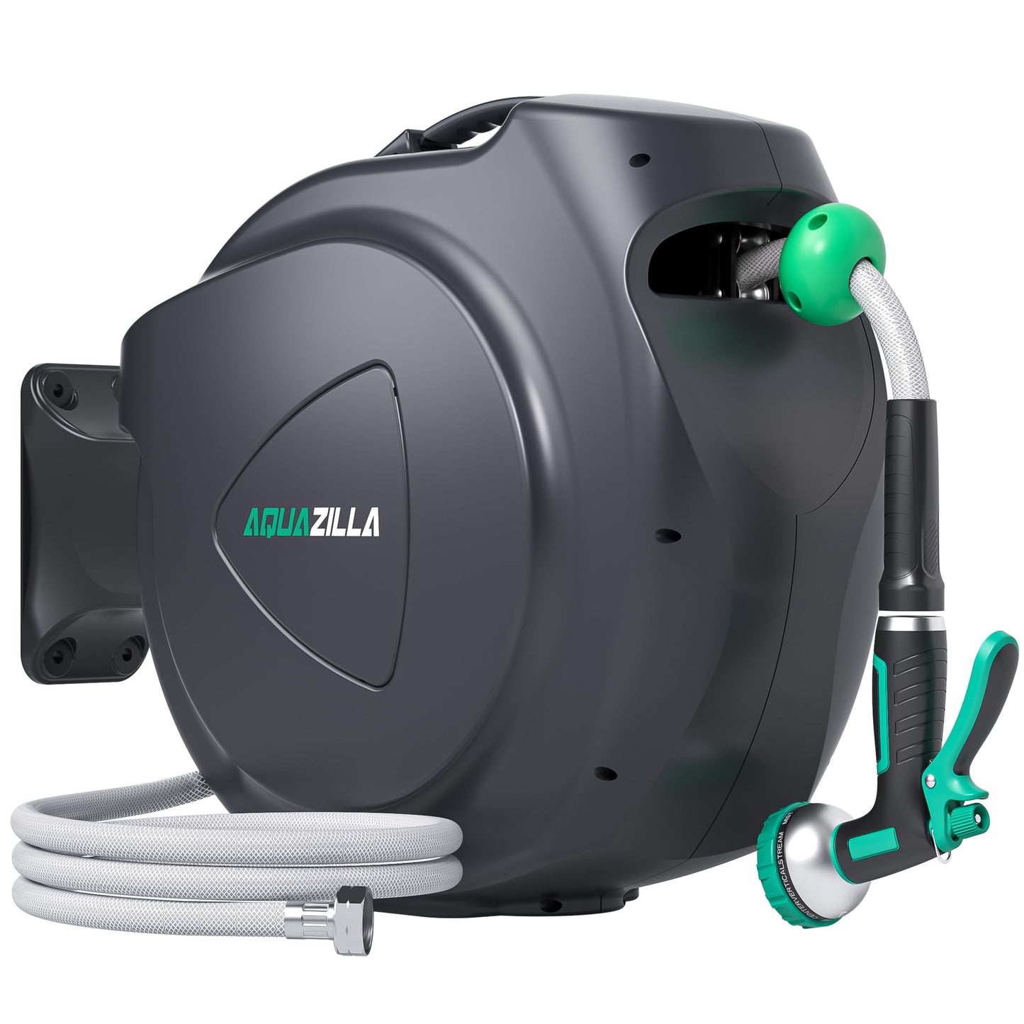 Retractable Garden Hose Reel - 5/8 in x 100 ft Automatic Wall Mount Heavy Duty Automatic Water Hose Reel with 9 Patterns Nozzle, Kink-Resistant Hose, 180° Swivel, Auto-Lock for Outdoor Watering