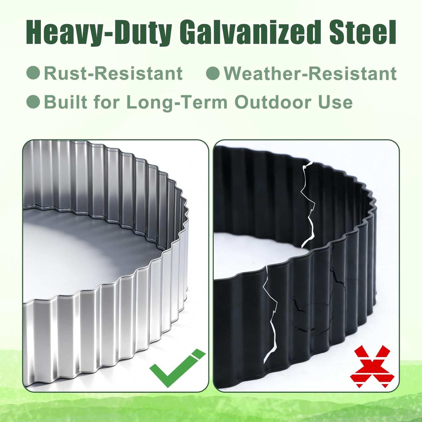 FEED GARDEN Heavy Duty Galvanized Steel Garden Edging 6 Inch x 40 Feet – Rust Resistant Metal Landscape Border, No-Dig Flexible Lawn Edging for Flower Beds, Yard & Walkways