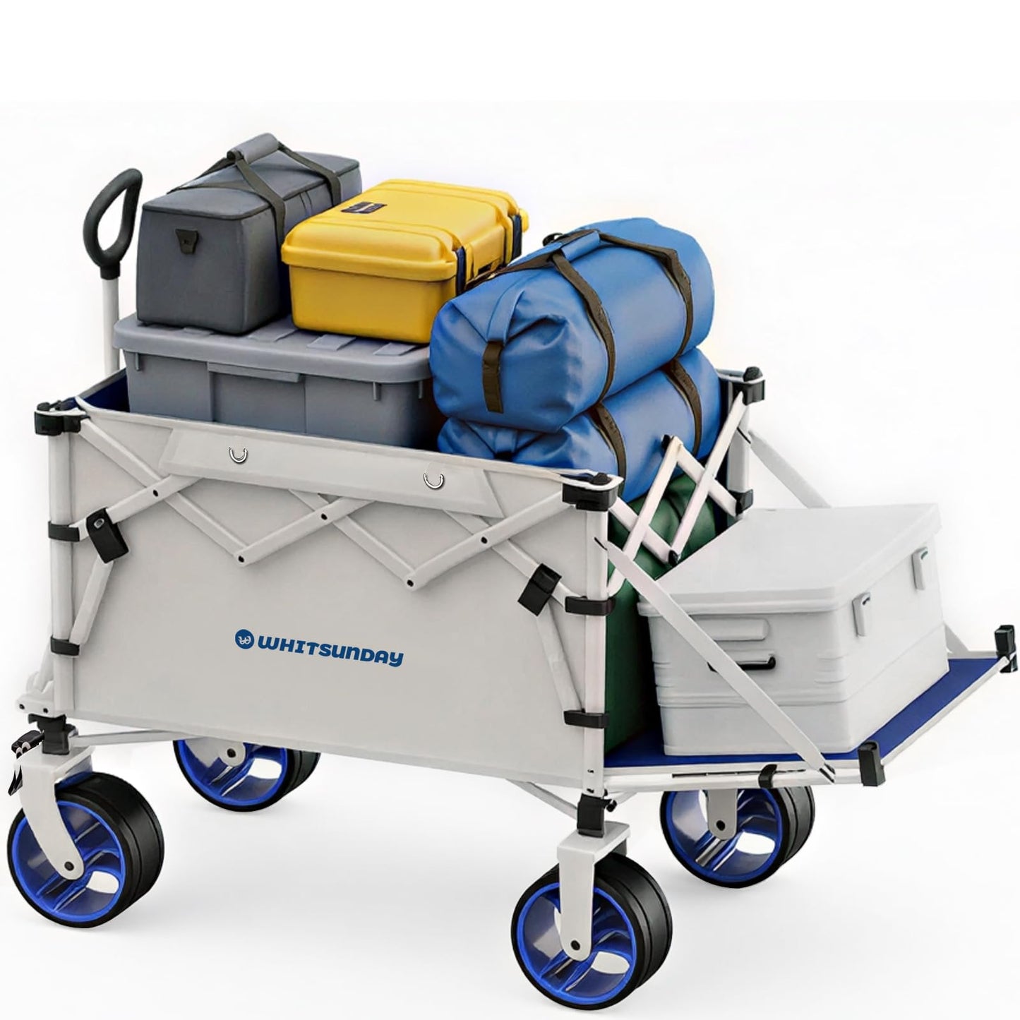 Whitsunday 400L Collapsible Wagon with Tailgate, Folding Heavy Duty Wagon with All-Terrain Big Wheels for Camping,Garden,Beach Max Size Blue