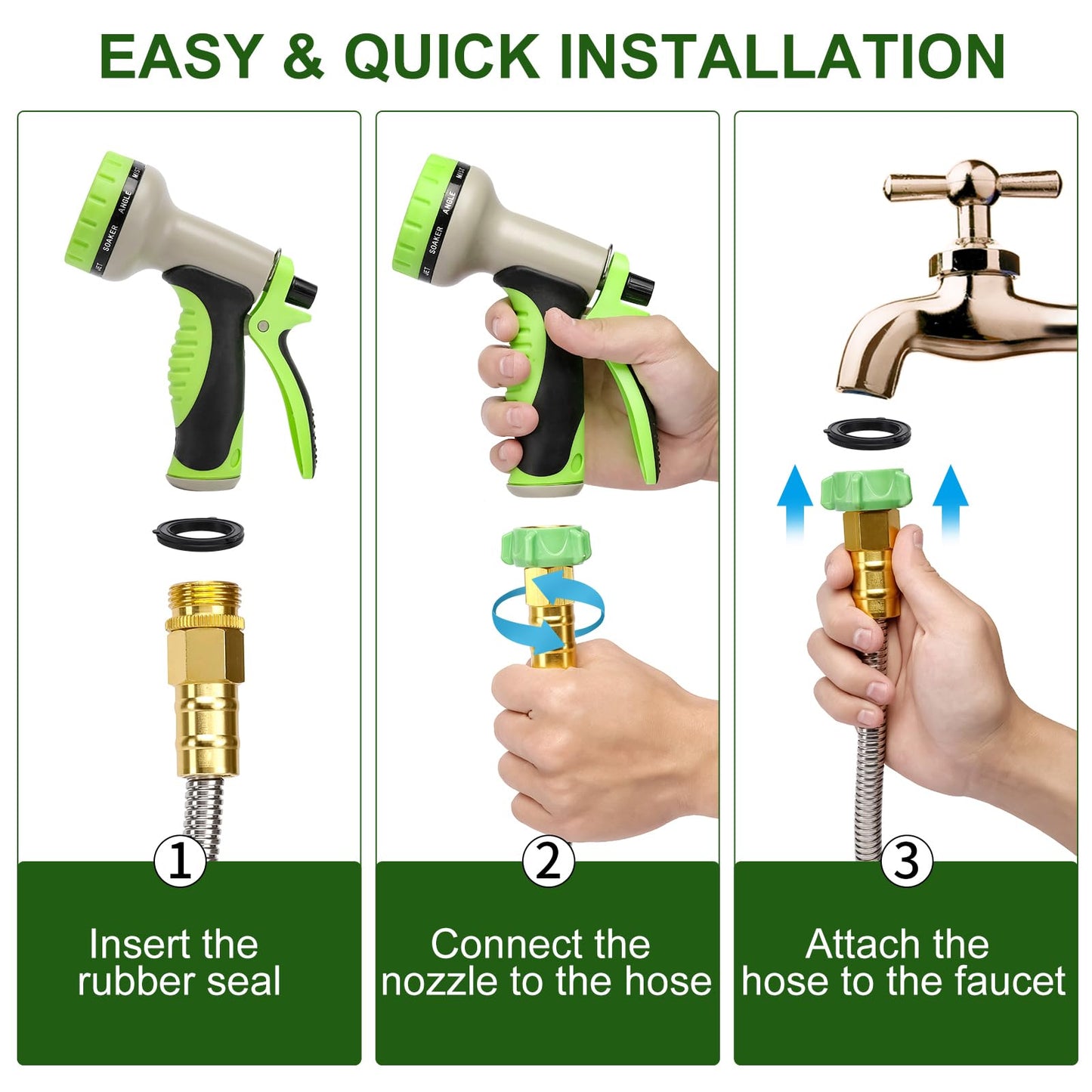 Garden Hose Metal 75 FT, Stainless Steel Hose, Water Hose with 10 Function Nozzle & Brass Nozzle, Lightweight, No Kink & Tangle, Easy to Use & Store, Heavy Duty Metal Hose for Yard and Lawn