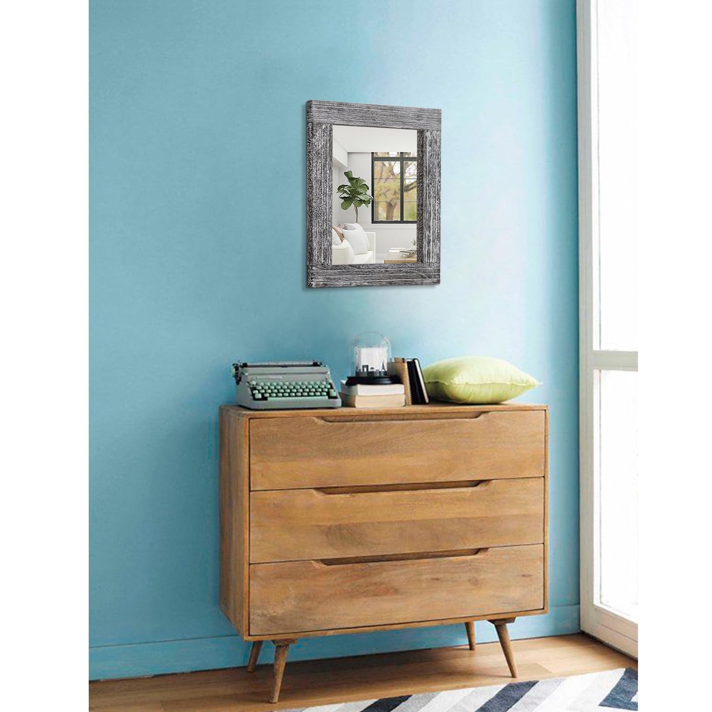 HLFMVWE Rustic Wall Mirror Farmhouse, with Frame Wood Wall Mirror Rectangle Antique Decor Hanging Mirror for Bathroom Living Room Bedroom Entryway Small 16" x 12 "